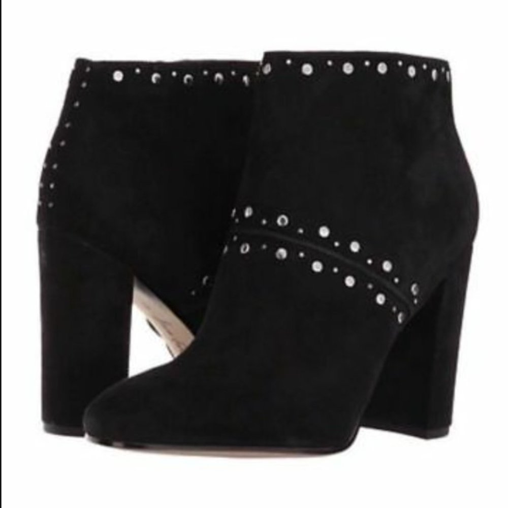 Sam Edelman Chandler Black Suede Block Heel Booties Size 8.5